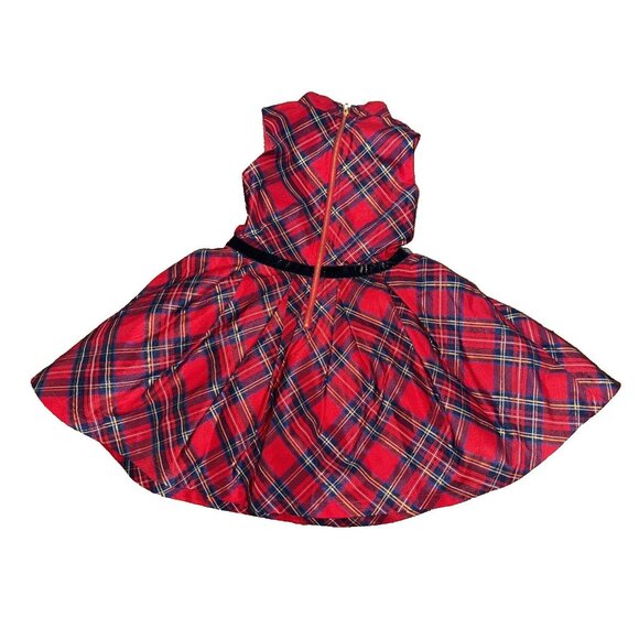 American Girl Red Plaid Metallic Black Velvet Belt Size 6 Girls Holiday Dress - Picture 8 of 14